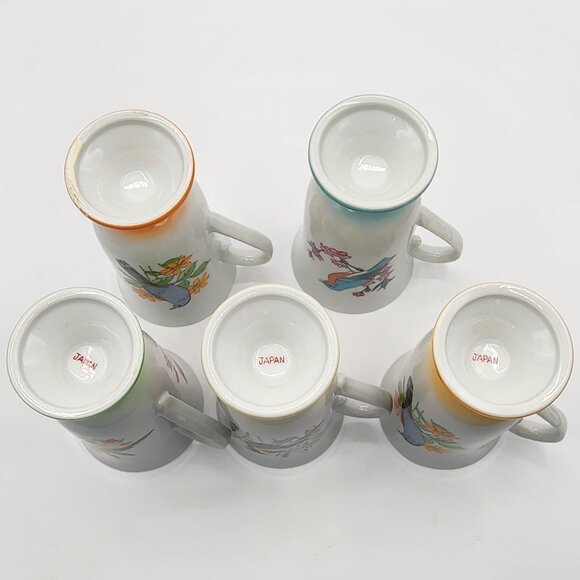 Vintage Fred Roberts Bird Mugs Footed Coffee Tea Cups Set of 5 Japan MCM - Picture 2 of 16